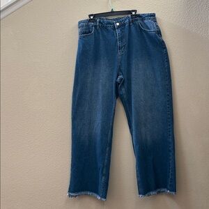 High Waist Raw Hem Jeans 3XL